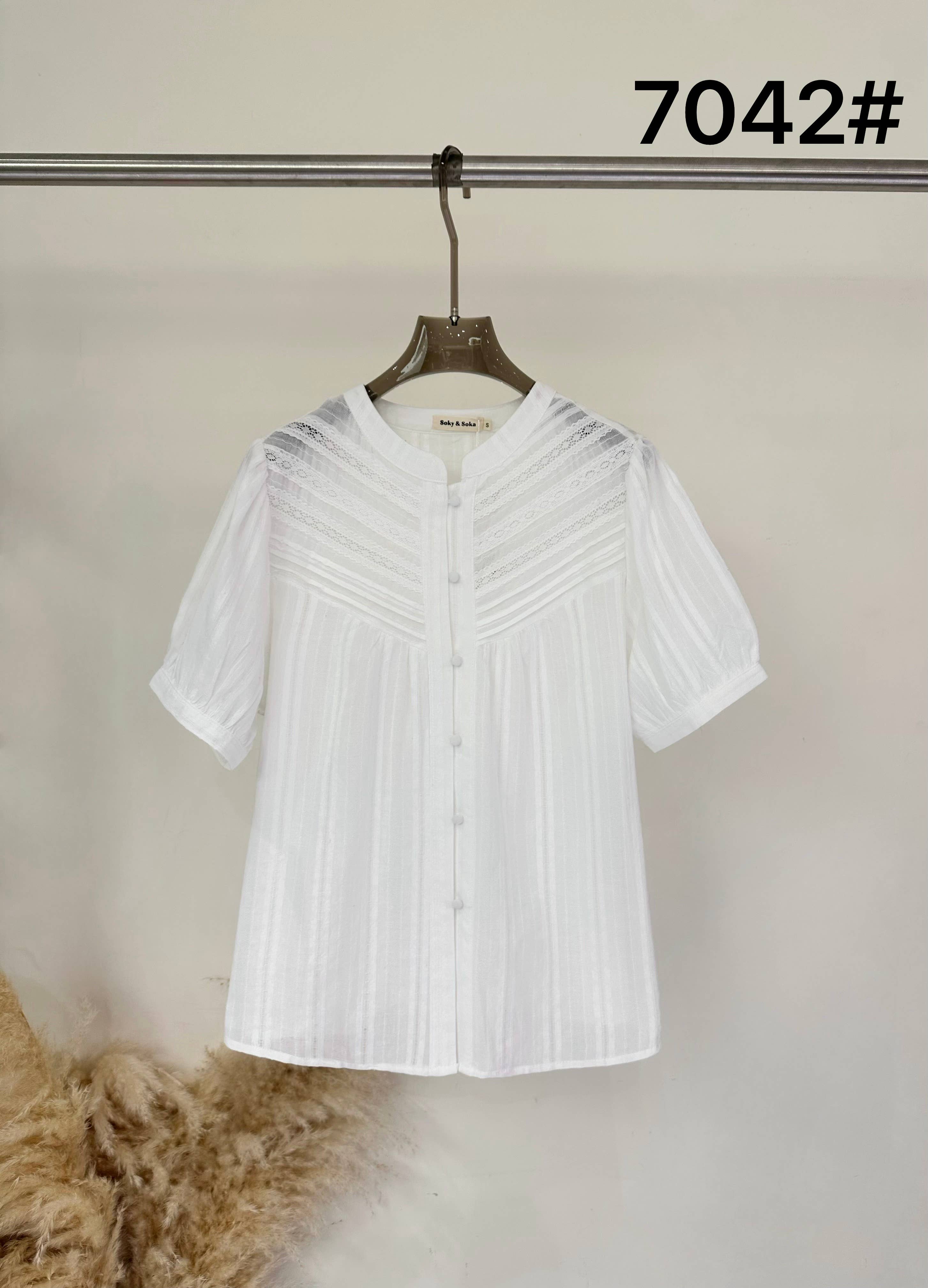 Chemisier Blanc Romantique à Manches Bouffantes et Plastron